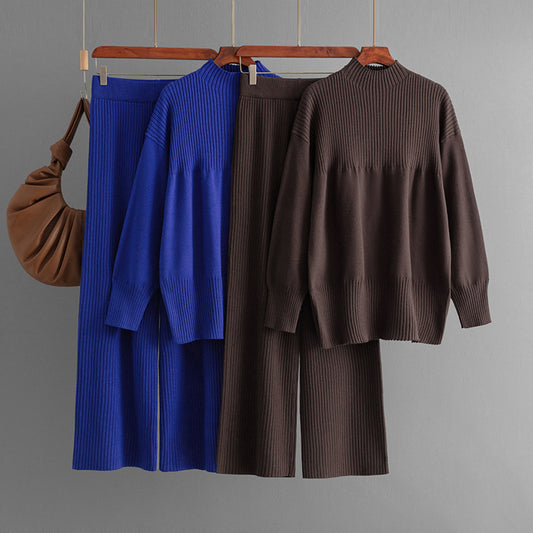 Damen Sweater-Set – Locker sitzender Pullover mit Rundhalsausschnitt und Hose