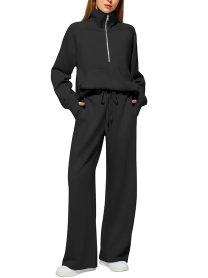 Casual Damen Outfit 2-teilig – Half-Zip Sweatshirt & weite Hose, sportlicher Look