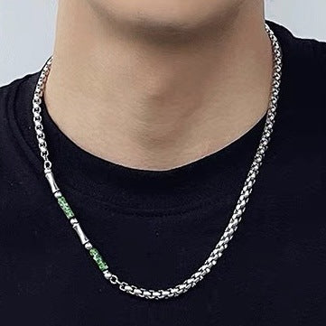 Herren Halskette mit Bambus-Gliedern aus Lvzhü-Jade – Keel-Ketten-Design