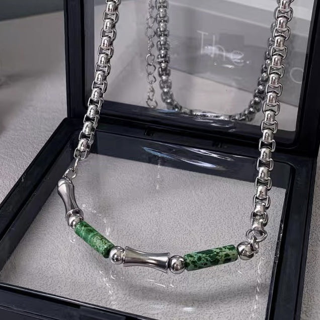 Herren Halskette mit Bambus-Gliedern aus Lvzhü-Jade – Keel-Ketten-Design