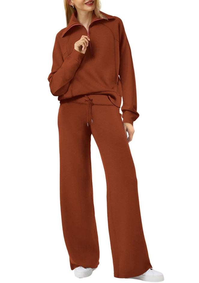 Casual Damen Outfit 2-teilig – Half-Zip Sweatshirt & weite Hose, sportlicher Look