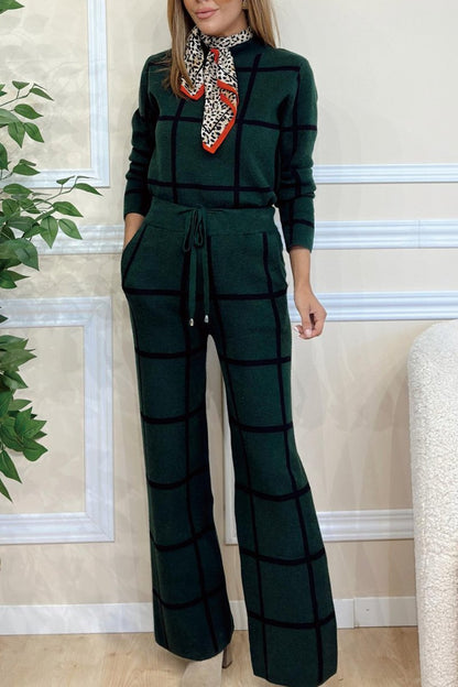 Damen 2-teiliges Set – Rollkragenpullover & karierte Hose, langärmelig
