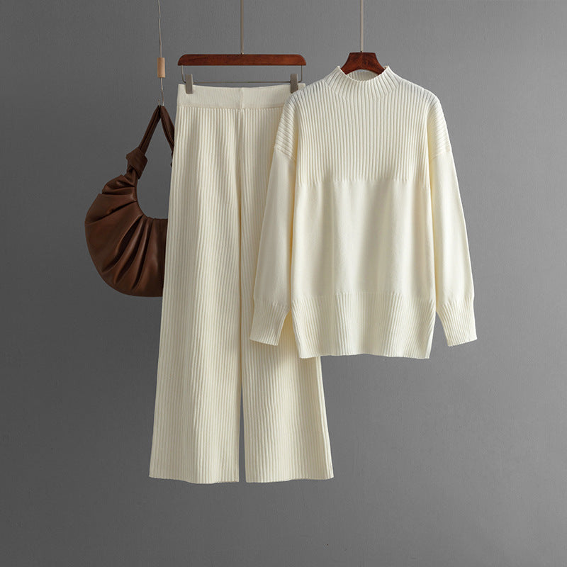 Damen Sweater-Set – Locker sitzender Pullover mit Rundhalsausschnitt und Hose