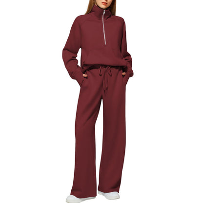 Casual Damen Outfit 2-teilig – Half-Zip Sweatshirt & weite Hose, sportlicher Look