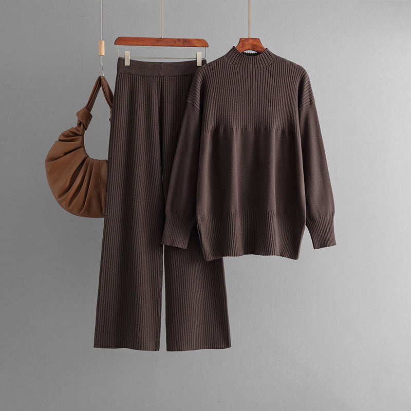 Damen Sweater-Set – Locker sitzender Pullover mit Rundhalsausschnitt und Hose