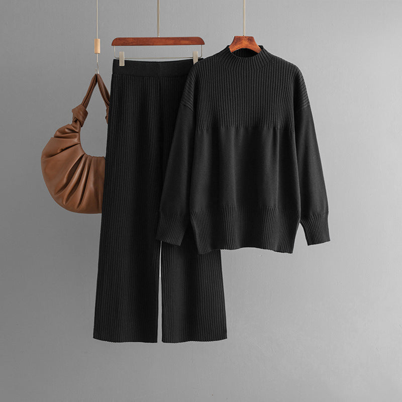 Damen Sweater-Set – Locker sitzender Pullover mit Rundhalsausschnitt und Hose
