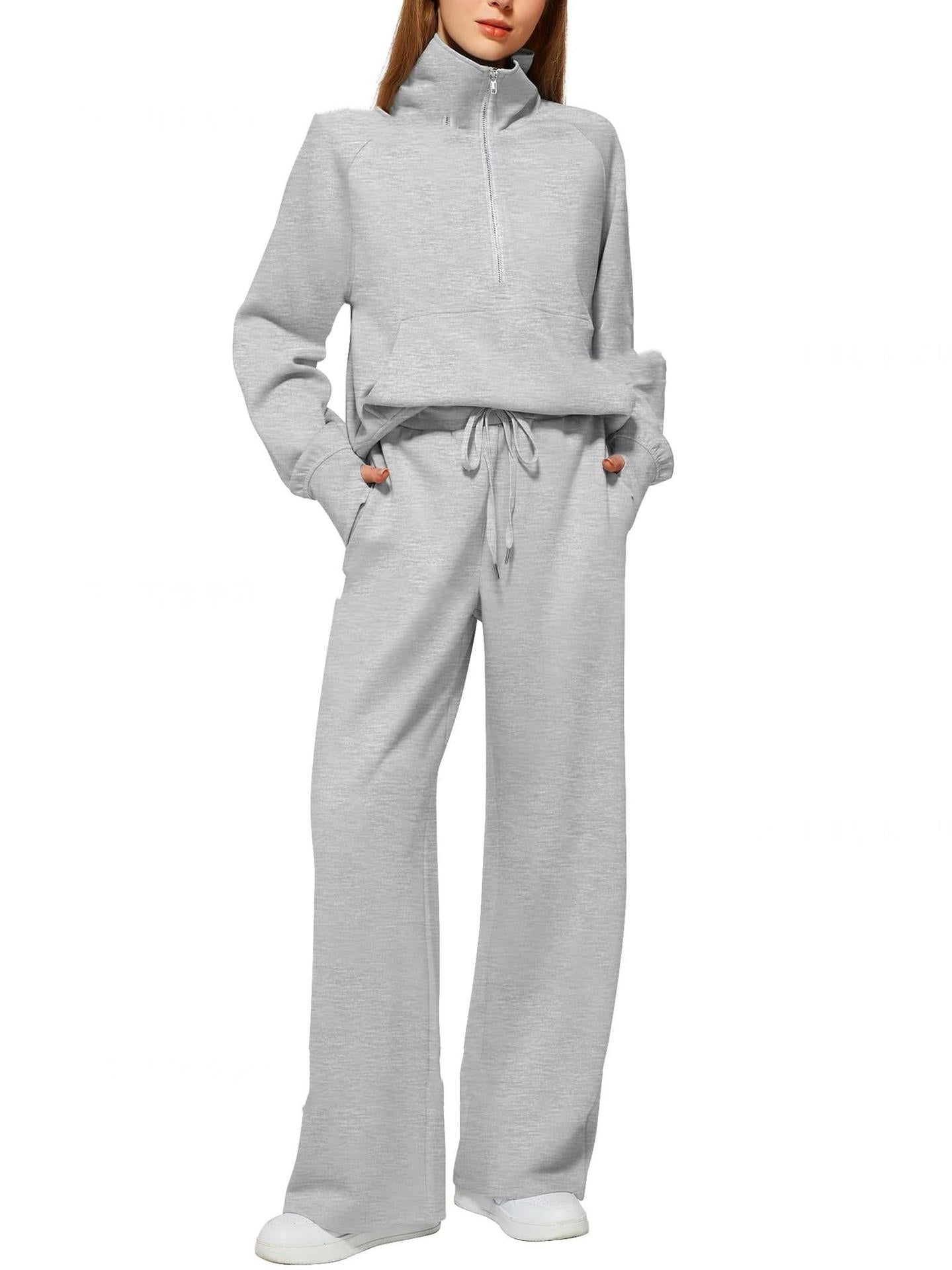 Casual Damen Outfit 2-teilig – Half-Zip Sweatshirt & weite Hose, sportlicher Look