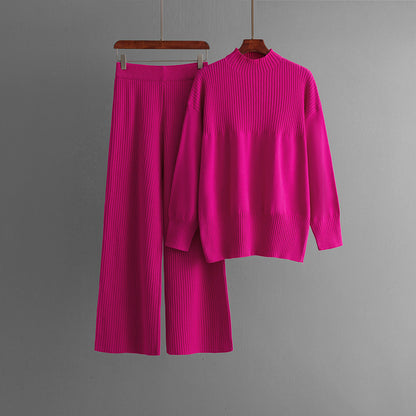 Damen Sweater-Set – Locker sitzender Pullover mit Rundhalsausschnitt und Hose