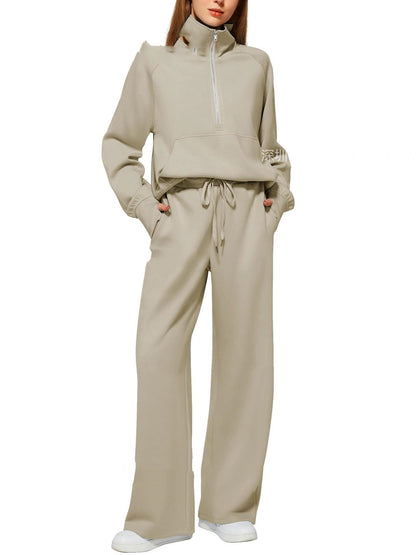 Casual Damen Outfit 2-teilig – Half-Zip Sweatshirt & weite Hose, sportlicher Look