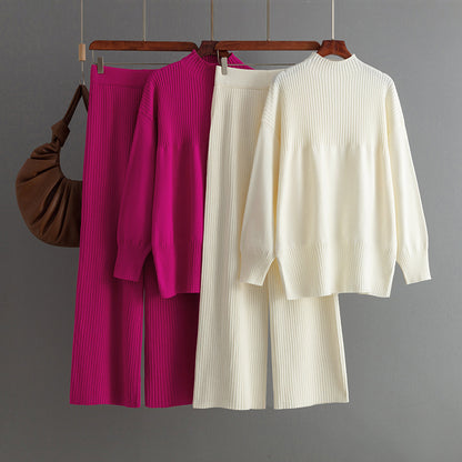 Damen Sweater-Set – Locker sitzender Pullover mit Rundhalsausschnitt und Hose