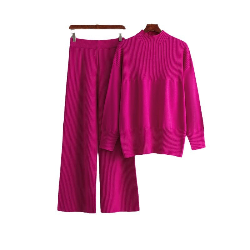 Damen Sweater-Set – Locker sitzender Pullover mit Rundhalsausschnitt und Hose