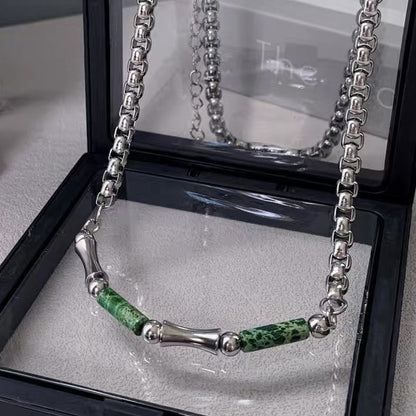 Herren Halskette mit Bambus-Gliedern aus Lvzhü-Jade – Keel-Ketten-Design