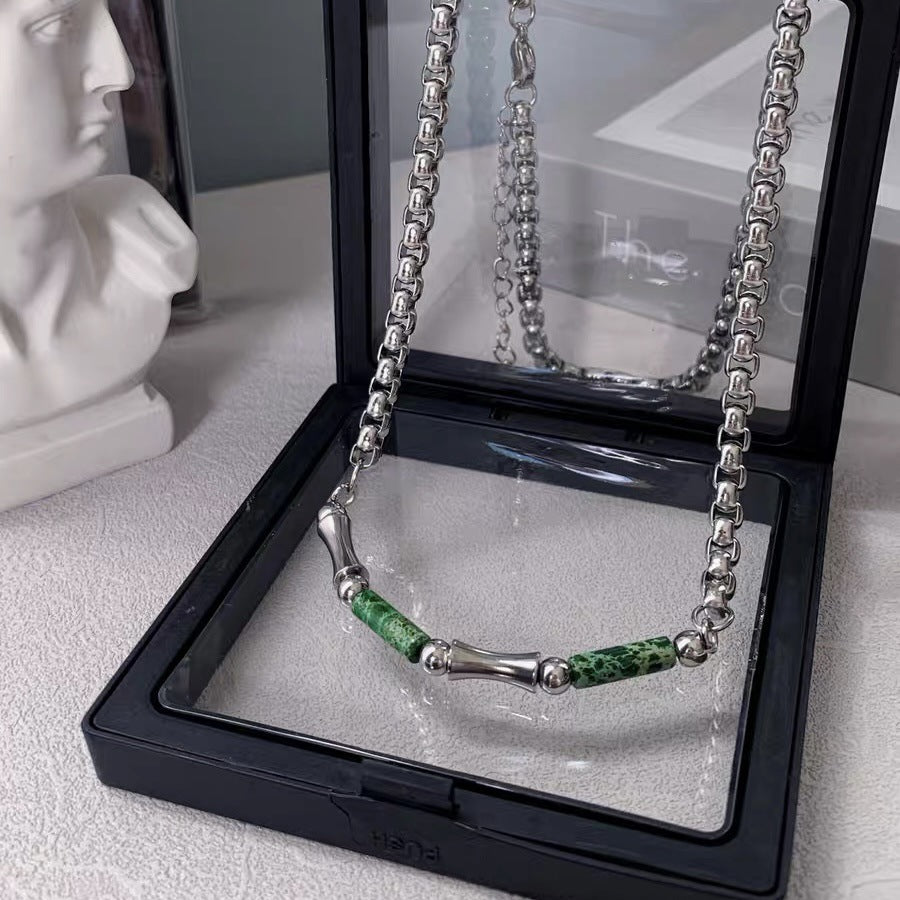 Herren Halskette mit Bambus-Gliedern aus Lvzhü-Jade – Keel-Ketten-Design