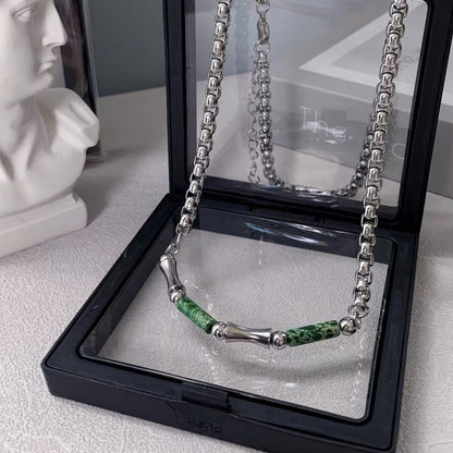 Herren Halskette mit Bambus-Gliedern aus Lvzhü-Jade – Keel-Ketten-Design