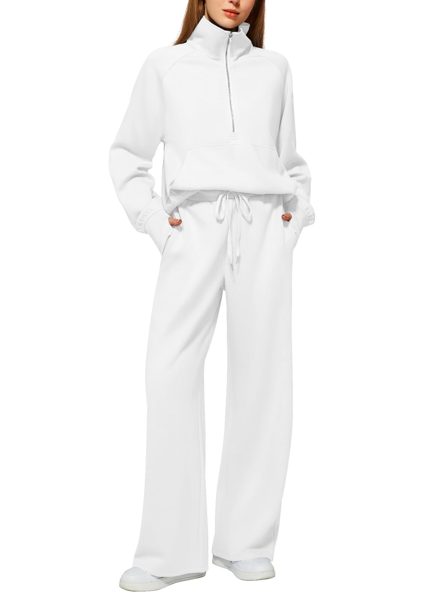 Casual Damen Outfit 2-teilig – Half-Zip Sweatshirt & weite Hose, sportlicher Look