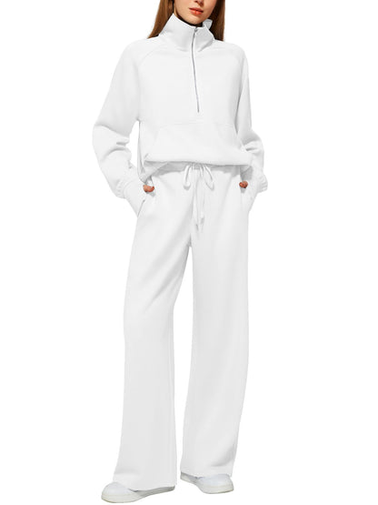 Casual Damen Outfit 2-teilig – Half-Zip Sweatshirt & weite Hose, sportlicher Look
