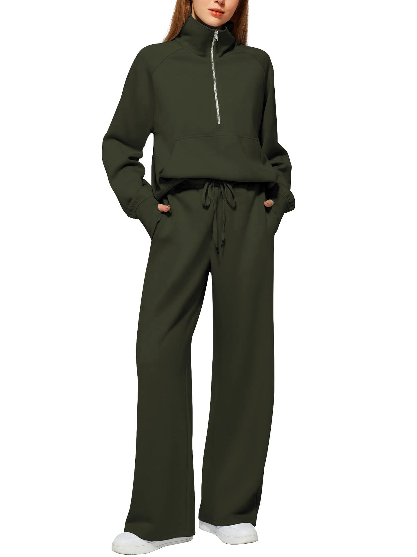Casual Damen Outfit 2-teilig – Half-Zip Sweatshirt & weite Hose, sportlicher Look