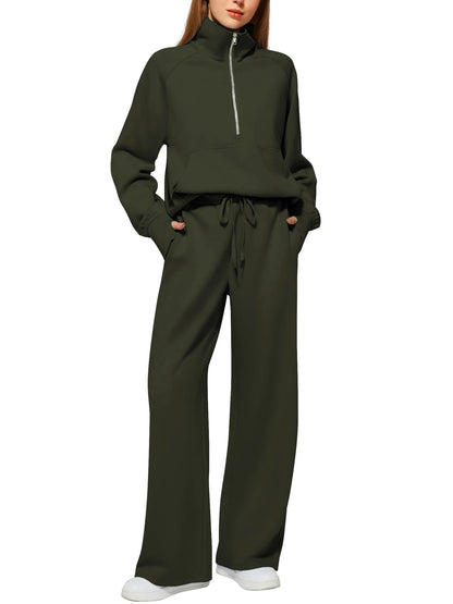 Casual Damen Outfit 2-teilig – Half-Zip Sweatshirt & weite Hose, sportlicher Look