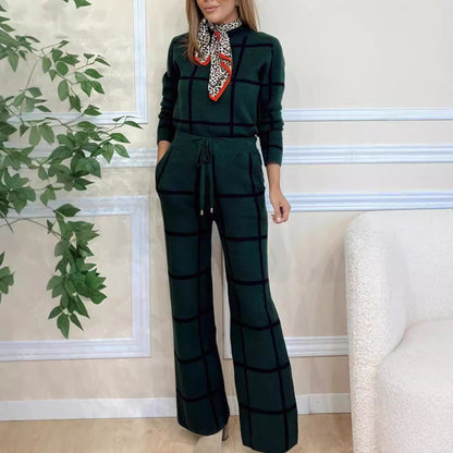 Damen 2-teiliges Set – Rollkragenpullover & karierte Hose, langärmelig
