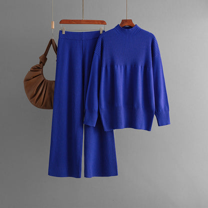 Damen Sweater-Set – Locker sitzender Pullover mit Rundhalsausschnitt und Hose