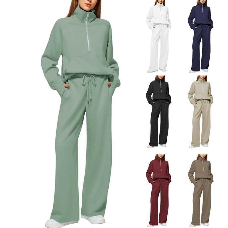 Casual Damen Outfit 2-teilig – Half-Zip Sweatshirt & weite Hose, sportlicher Look
