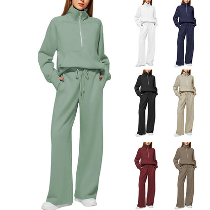 Casual Damen Outfit 2-teilig – Half-Zip Sweatshirt & weite Hose, sportlicher Look